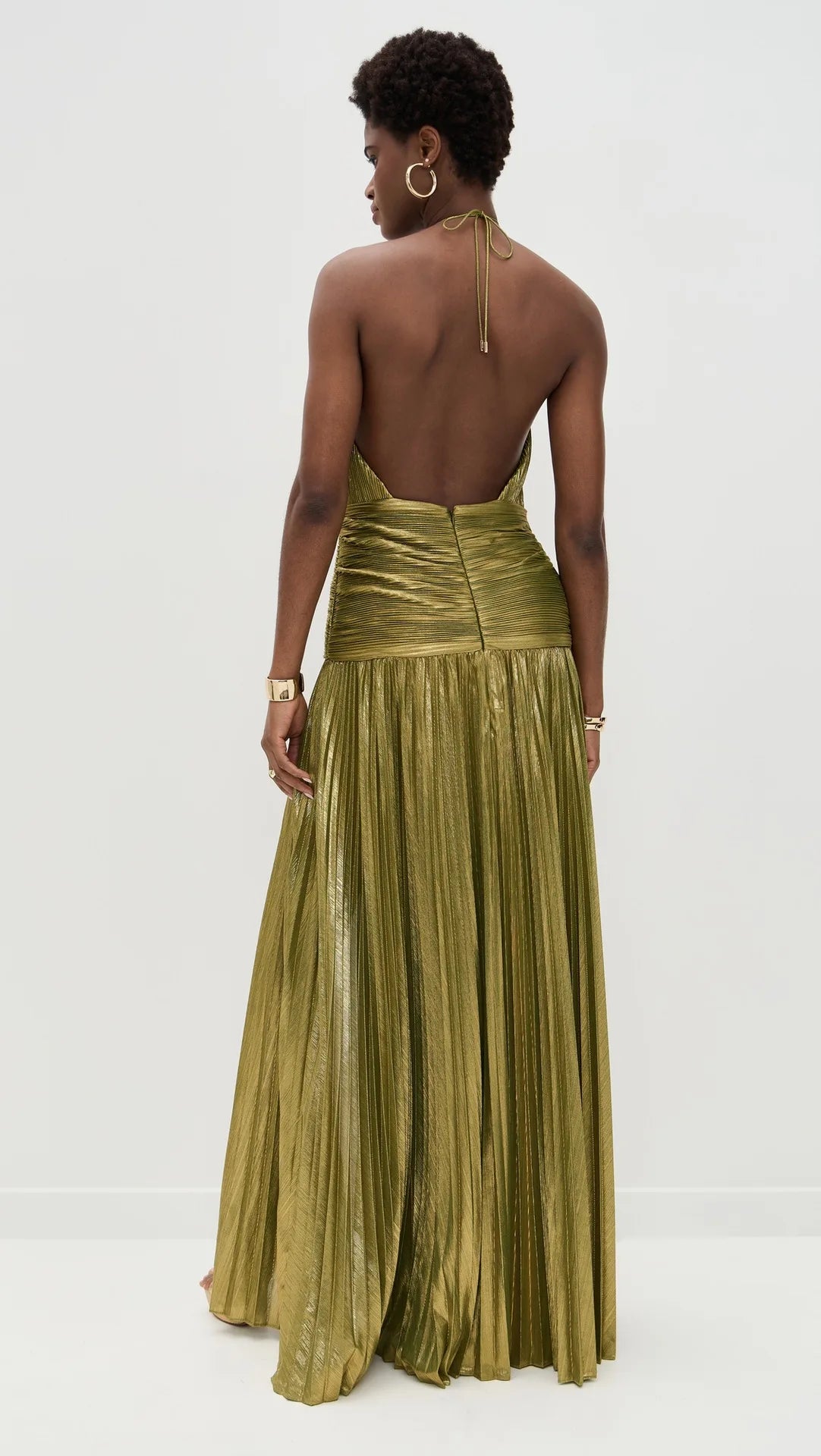 Damen Neckholder Abendkleid | Schickes einfarbiges plissiertes rückenfreies Kleid