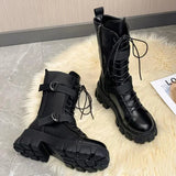 Damen Wadenhohe Motorradstiefel – Punk Gothic Schwarze High Heel Stiefel