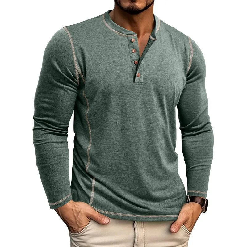 Men's Cotton Long Sleeve Henley Shirt – Casual Button Neck T-Shirt