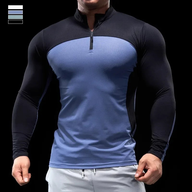 Men’s Half-Zip Performance Polo | Long-Sleeve Quick-Drying Fitness Tights Shirt