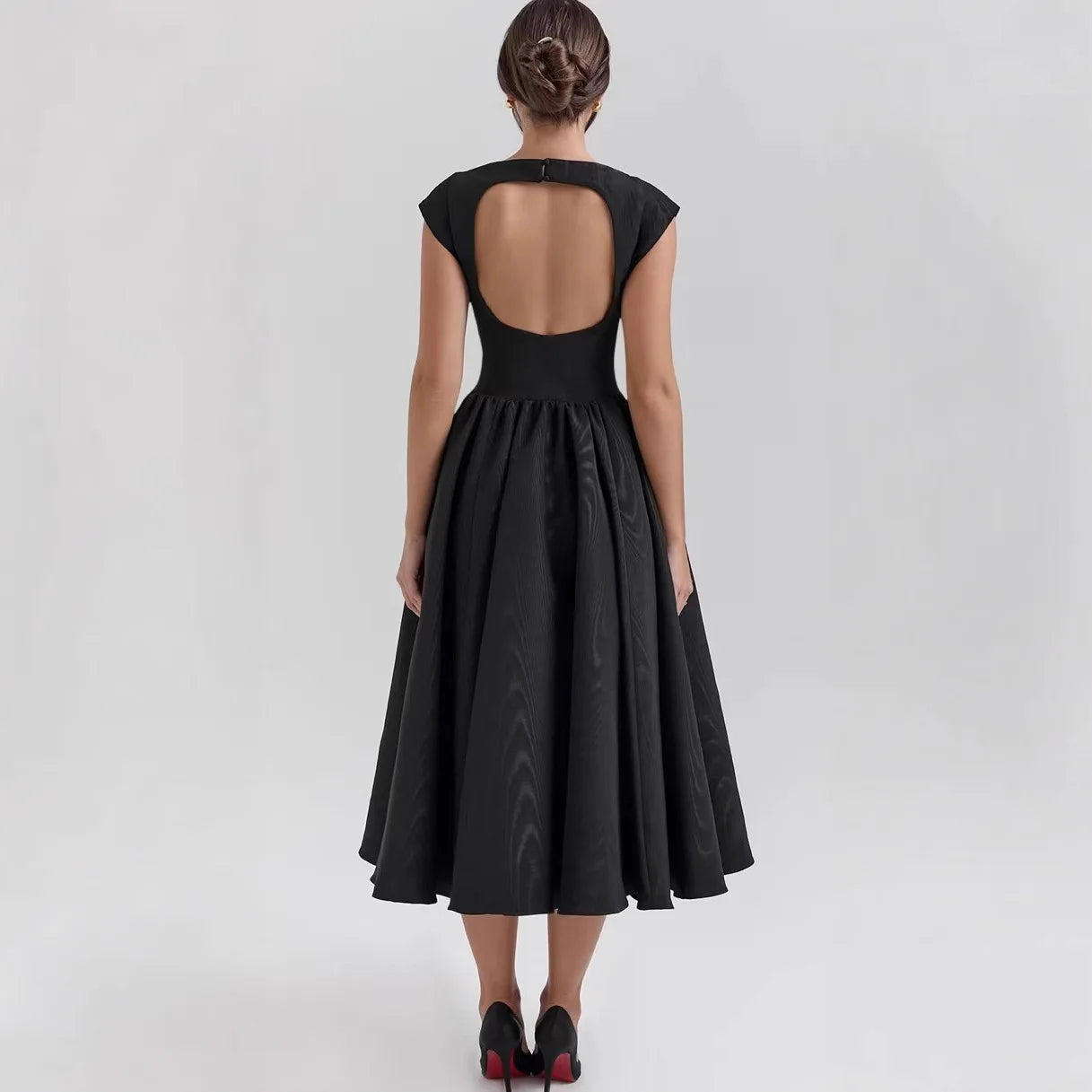 Women's French Style Backless Midi Dress