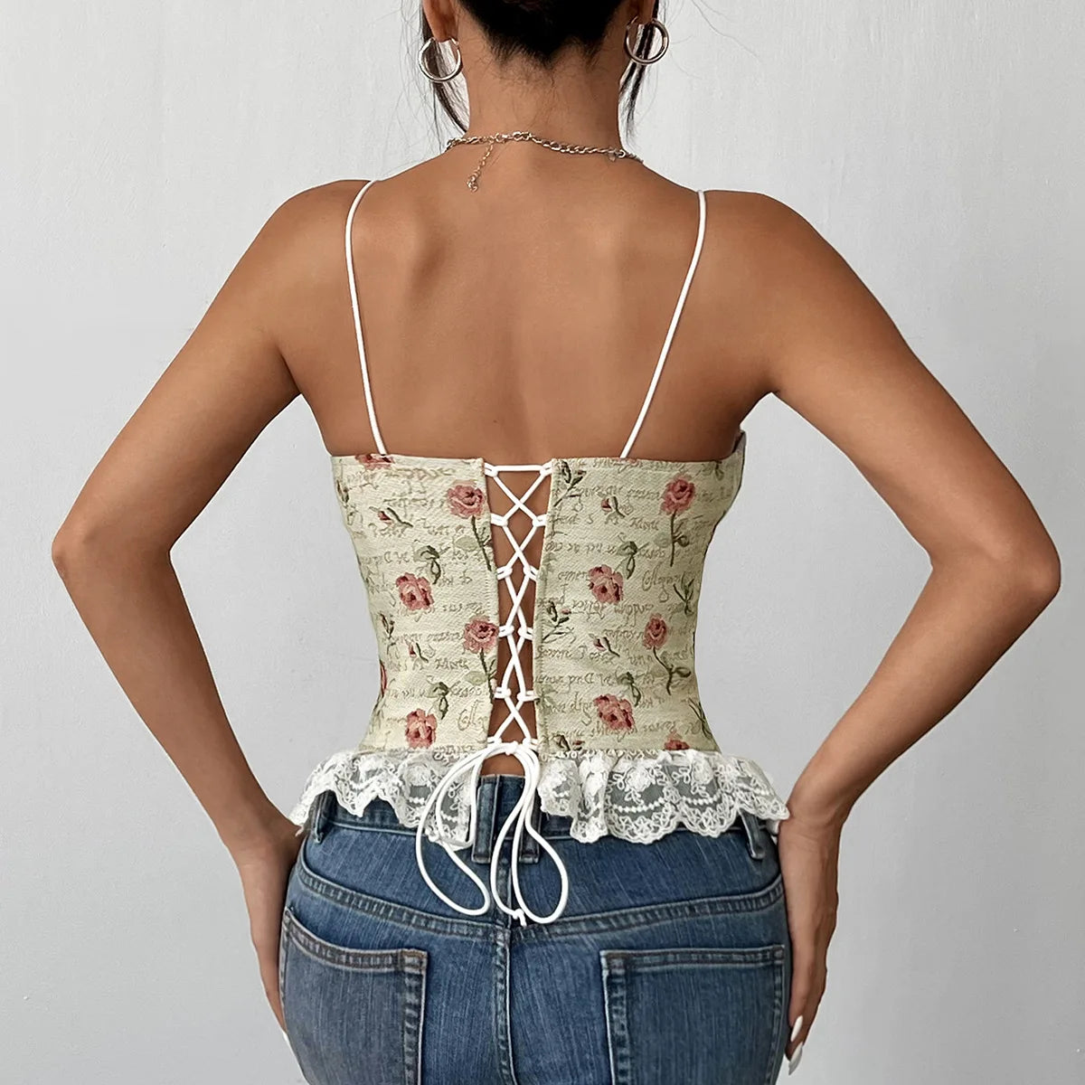 The "Lumière" French Vintage Camisole | Jacquard Floral Lace Patchwork Top