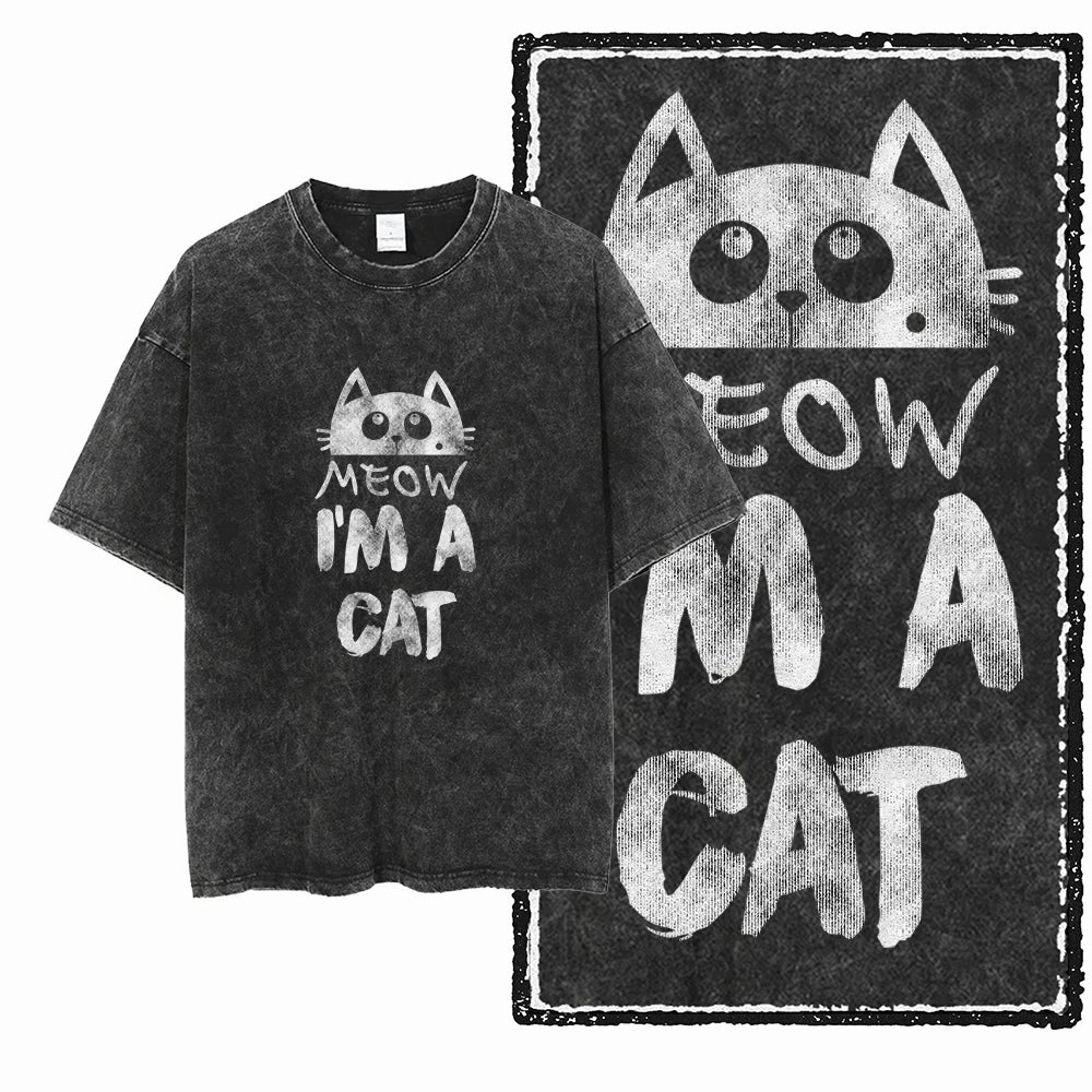 Acid Washed Cat Graphic T-Shirt | Unisex Exclusive Streetwear Tee