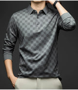 Men's Long Sleeve Polo Shirt – Business Casual Slim Fit Plaid Tee