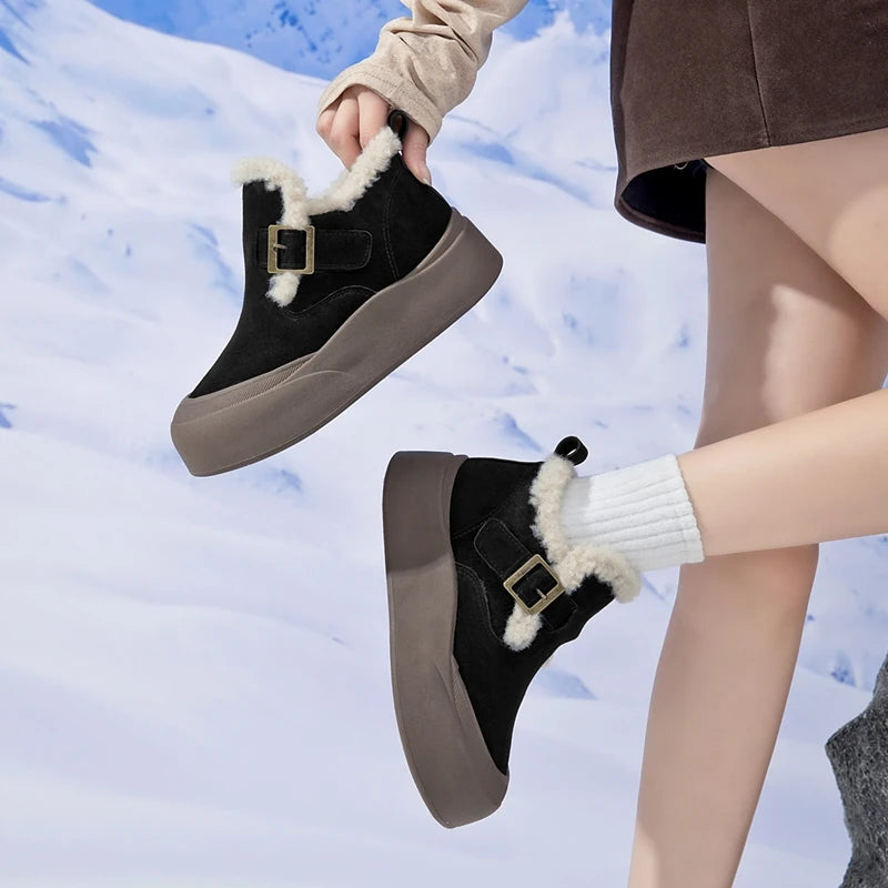 Women’s Genuine Leather Snow Boots – Winter Fleece Lined Warm Booties