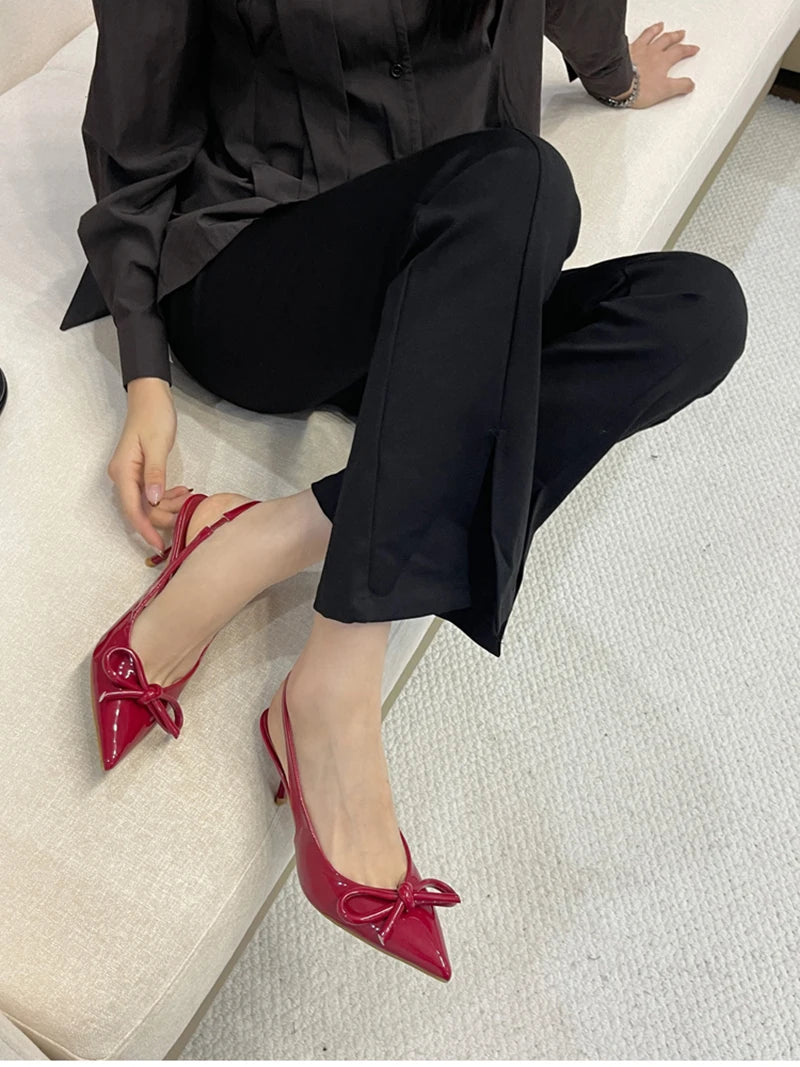 Sommer Damen Sandalen mit hohen Absätzen – Modische flache Schuhe mit Schmetterlingsknoten, Elegante Hochzeitspartyschuhe mit Absätzen