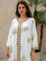 Premium V-Ausschnitt Heritage Kleid | Edle Abaya-Silhouette mit Knopf-Detail