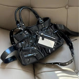 The Noir-Rebel Silhouette Retro Pleated Motorcycle Bag