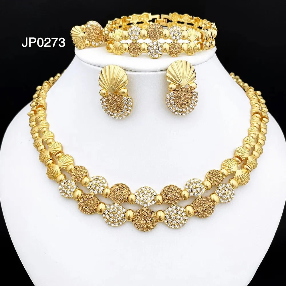 Neuestes italienisches Goldschmuck-Set für Damen – Luxuriöses afrikanisches Statement-Halskette und Ohrringe