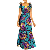 Afrikanisches langes Maxikleid für Damen |Kurzarm-Kleid aus Ankara-Stoff