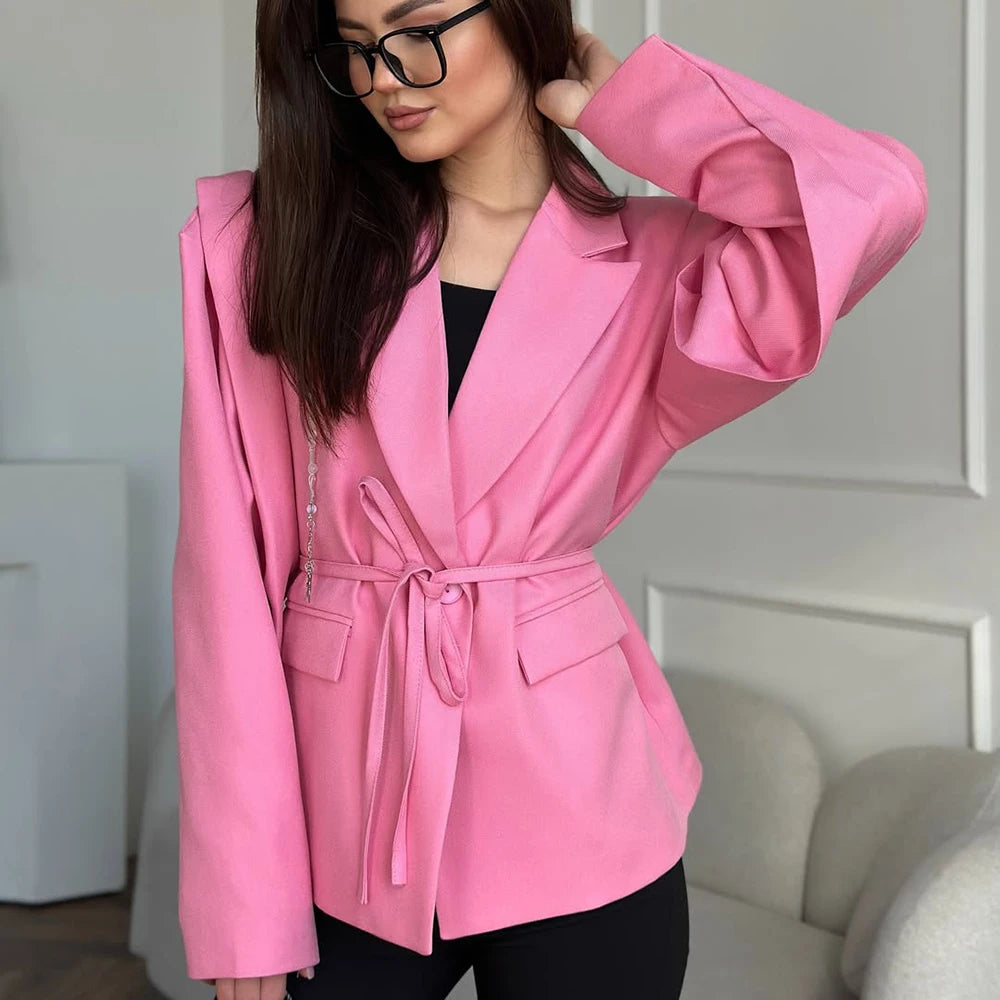 Damenmode-Blazer – Eleganter Schnür-Loose-Mantel, lässige Patchwork-Pendlerjacke
