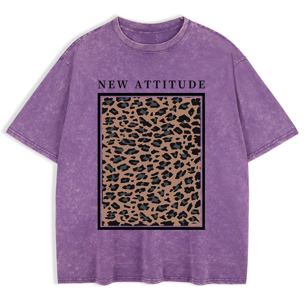 Damen Oversized Washed Cotton Top mit auffälligem Leopardenprint