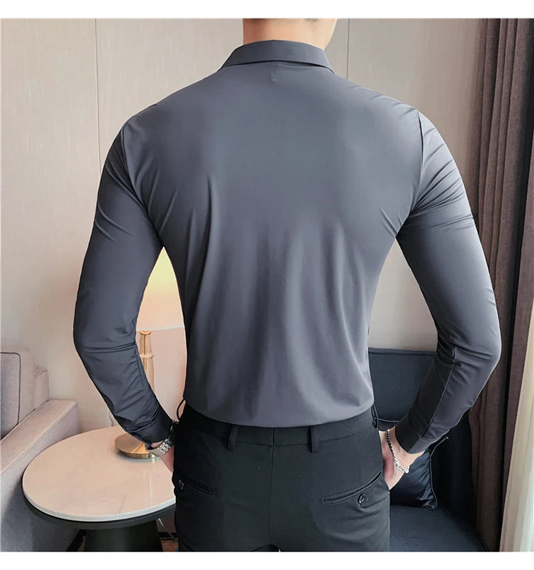 Men’s High Elasticity Seamless Shirt – Top Quality Long Sleeve Slim Fit Casual Shirt