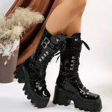 Women’s Solid Black Platform Wedge Mid-Calf Boots