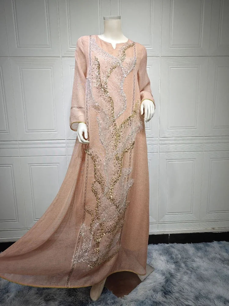 Luxury Sequin Muslim Party Dress | Moroccan Abaya and Jalabiya Evening Gown