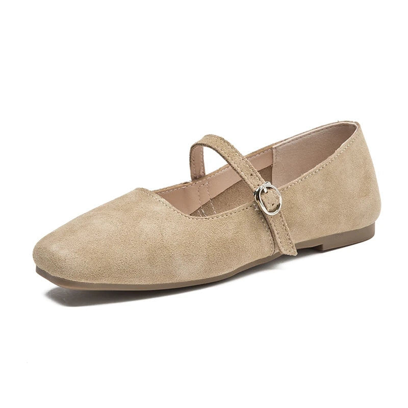 Women’s Genuine Leather Mary Jane Shoes – Square Toe Ballet Flats