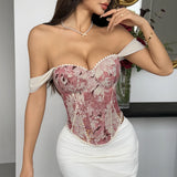 Damen Royal Style Korsett-Top mit Blumendruck | Sexy Kreuz-Bandage-Bustier