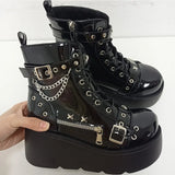 Women’s Waterproof Wedge Gothic Vampire Platform Mid-Calf Boots
