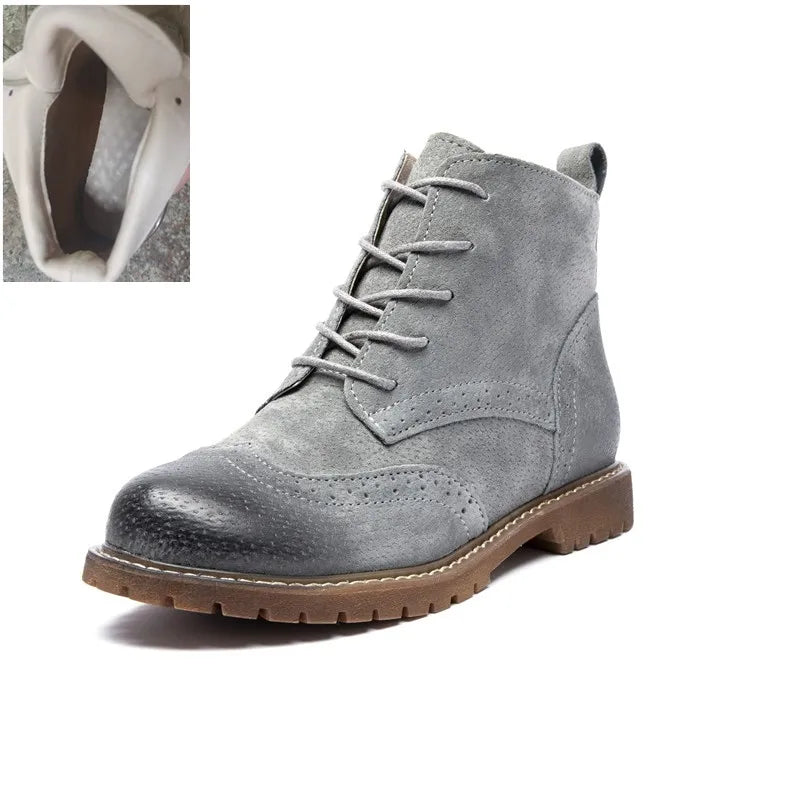 Damen Stiefeletten aus echtem Leder – Retro-Stiefeletten aus Wildleder im britischen Stil