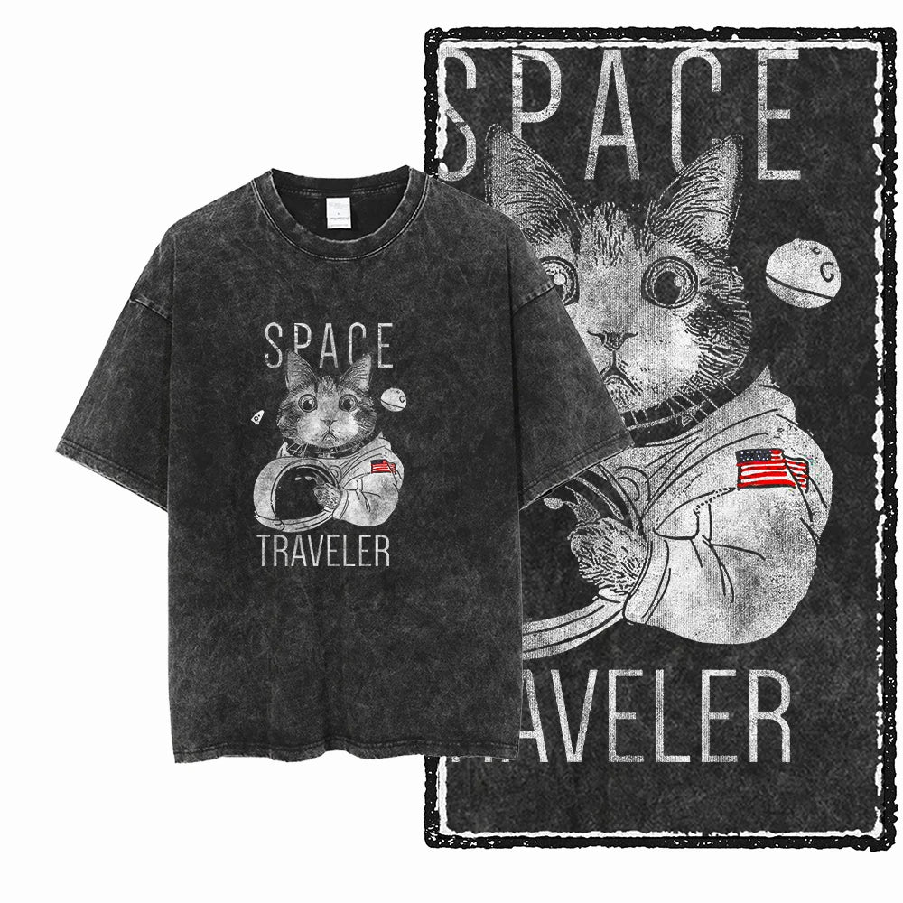 Acid Washed Cat Graphic T-Shirt | Unisex Exclusive Streetwear Tee