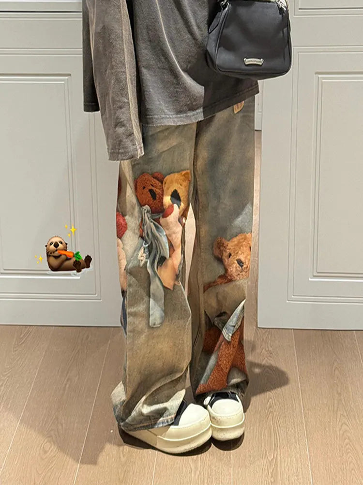 Damen Harajuku Batik Baggy Jeans | High Street Y2K Print Denim Hose