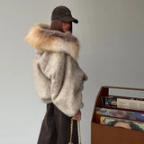 Women's Vintage Plush Hooded Coat – Short Wool Blend Party Jacket