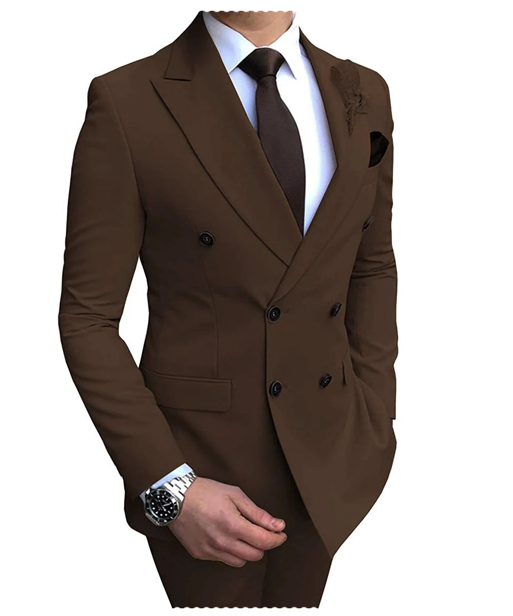 Herren Zweiteiliger Zweireiher-Anzug – Slim Fit Sakko mit fallendem Revers, legerer Smoking