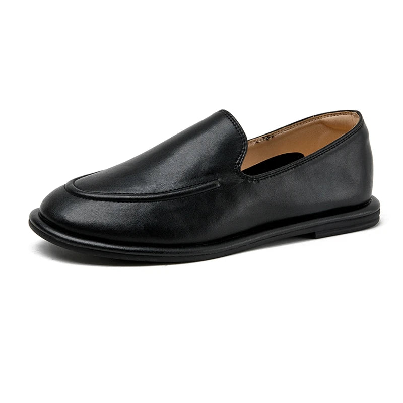 Women’s Genuine Leather Loafers – Soft Flat Slip-On Shoes, Round Toe Casual Walking Flats