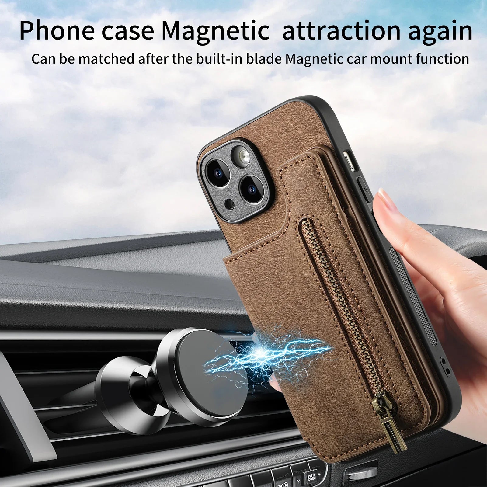 Zipper Wallet Leather Case for iPhone 17 Air 16 15 14 Pro Max | Card Slot Pocket