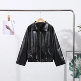 Damen-Schnürjacke aus Kunstleder – Locker sitzender Mantel mit Umlegekragen im Moto-Stil
