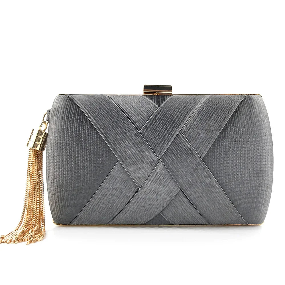 Stylish Silk Bridal Party Purse | Luxury Golden Tassel Evening Handbag