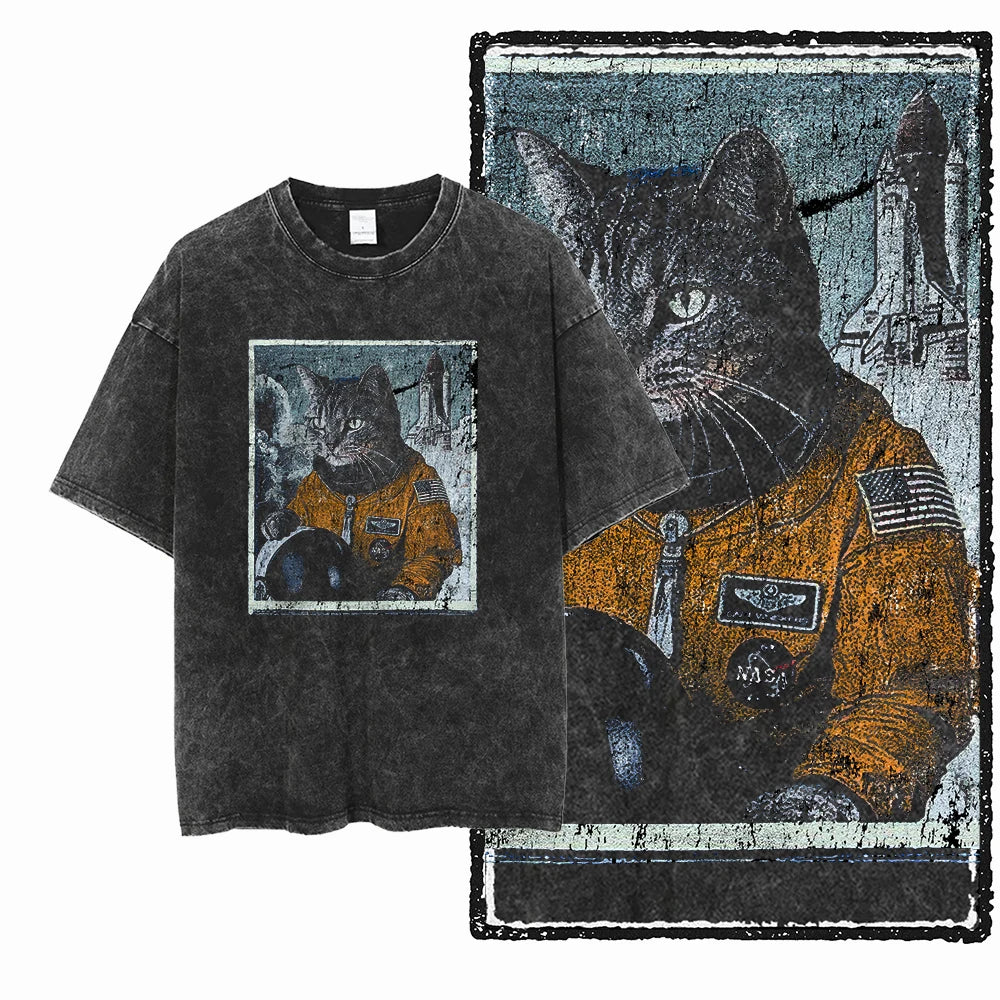 Acid Washed Cat Graphic T-Shirt | Unisex Exclusive Streetwear Tee