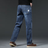 Men's High Waist Business Jeans | Classic Navy Blue Stretch Slim Denim