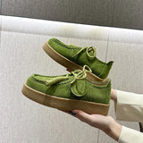 Women’s Genuine Leather Suede Loafers – British Style Lace-Up Oxford Shoes