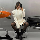 Deconstructed Women’s Modern Waist-Cinched Button Blazer | Full-Sleeve Asymmetrical Tailored Jacket