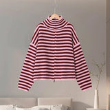 Women’s Casual Turtleneck Ribbed Sweater – Loose Full Sleeve Zipper Cardigan