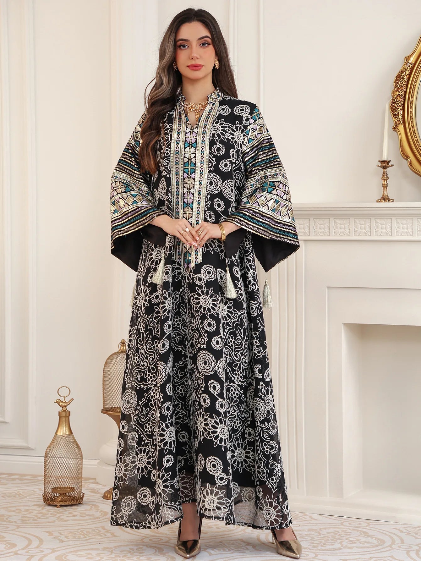 Women’s Embroidered Abaya for Party | Elegant Muslim Jalabiya Morocco Kaftan