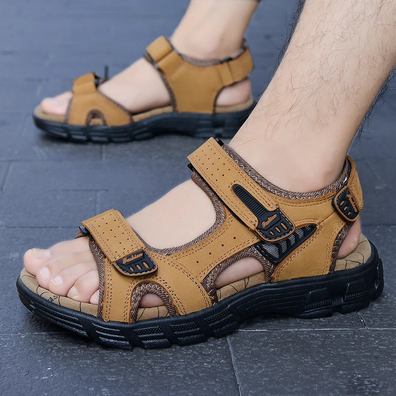 Men's Classic Genuine Leather Sandals – Premium Summer Outdoor Sandals
