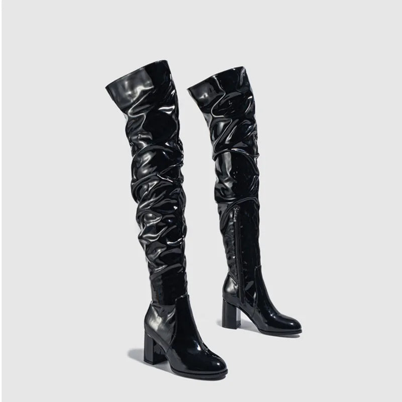 Women’s Patent Leather Over-The-Knee Boots – Sexy High Heel Thigh High Boots