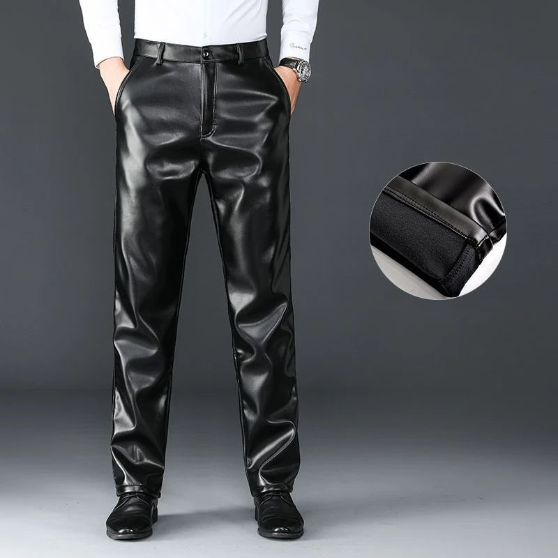 Men's Winter Gothic Black Leather Pants – Plus Fleece Lined Thick Thermal Trousers
