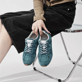 Damen Trainingsschuhe aus echtem Leder – Retro Freizeit-Sneaker mit flacher Sohle