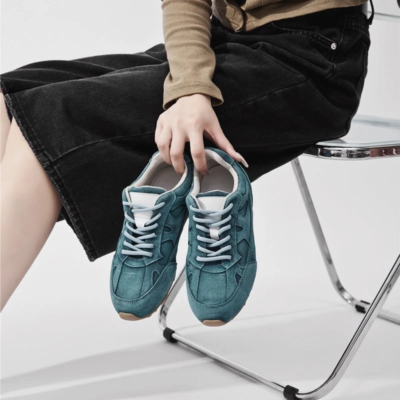 Damen Trainingsschuhe aus echtem Leder – Retro Freizeit-Sneaker mit flacher Sohle