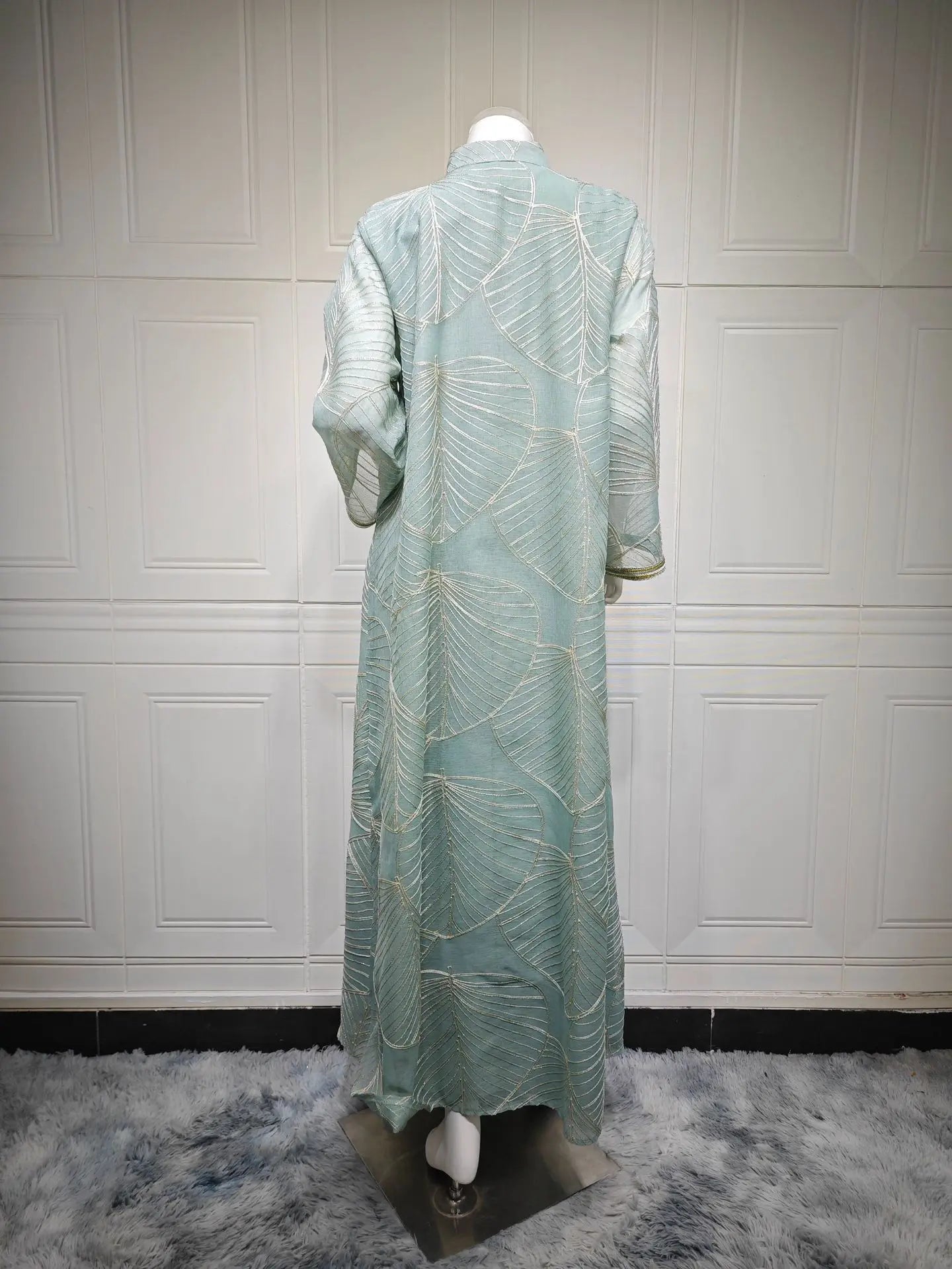 Women’s Mesh Sequin Abaya Dress | Elegant Embroidered Eid Party Gown