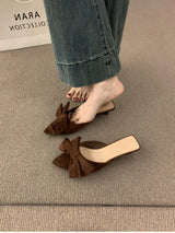 Elegante Damen Pantoletten mit Schmetterlingsknoten und niedrigem Absatz – Modische offene Party-Pumps