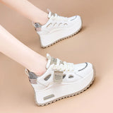 Women’s Leather Hidden Heel Sneakers – 7cm (3 Inch) Platform Wedge Shoes
