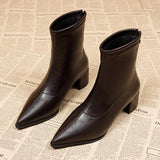 Women’s Vintage Thick Heel Ankle Boots – Slim Fit Pointed Toe Short Booties