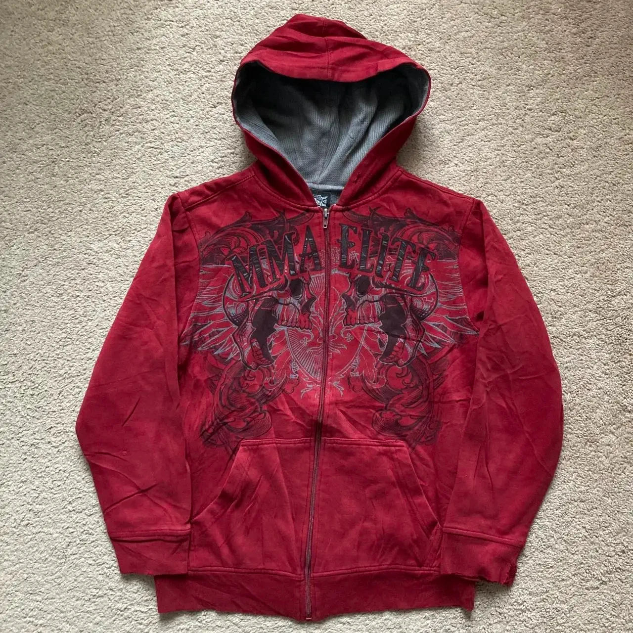 Herren Y2K Gothic Oversized Kapuzenjacke mit Reißverschluss – Amerikanisches Mode-Muster-Print, Harajuku Hip Hop Kapuzenpullover