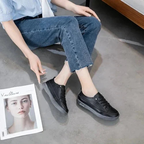 Women’s Genuine Leather Loafers – Soft Sole Lace-Up Flats