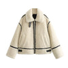 The Aspen Aviator: Beige Integrated Artificial Fur Moto Jacket – European Luxury Faux Fur Biker Coat