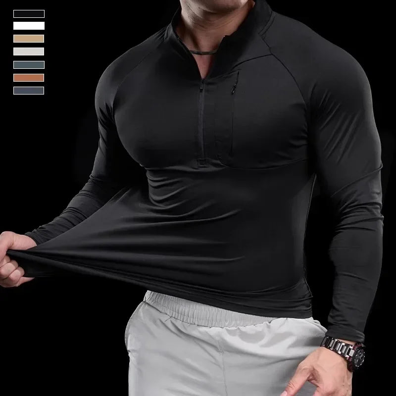 Herren schnelltrocknendes Langarm-Trainings-T-Shirt | Fitnessstudio-Lauf-Top